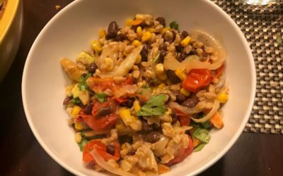 Farro Salad with Roasted Vegetables, and Chipotle Dressing.