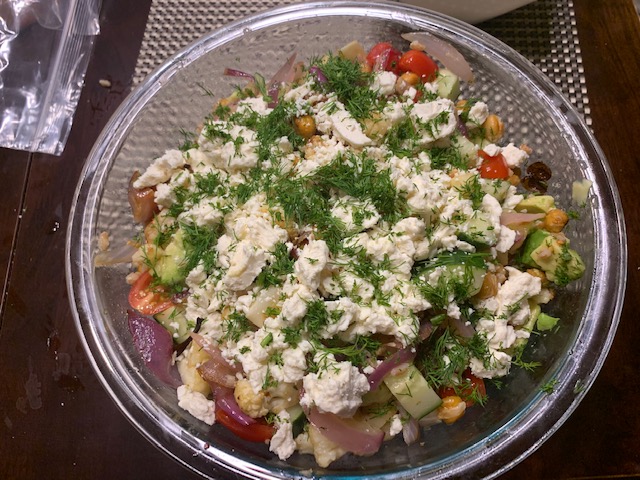 Roasted Cauliflower and Farro, Greek Bowl