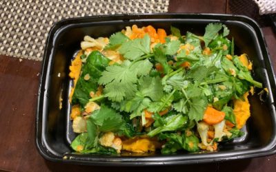 Sweet Potato Hummus with Roasted Cauliflower, Carrots, Lentils, and Spinach